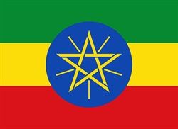 [ai] The flag of Ethiopia, featuring horizontal stripes of green, yellow, and red, with a blue circle in the center containing a yellow star and rays.